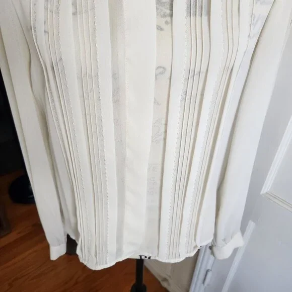Alexandria Vintage Sheer Ivory Pleated Bouse Sz 8 - Picture 4 of 11